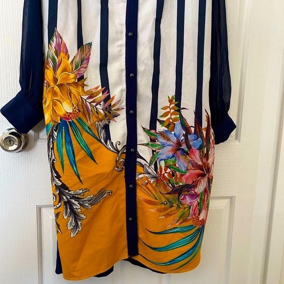 Floral Pattern Stripe Adornment Bottom Down Dress - Picture 5 of 17